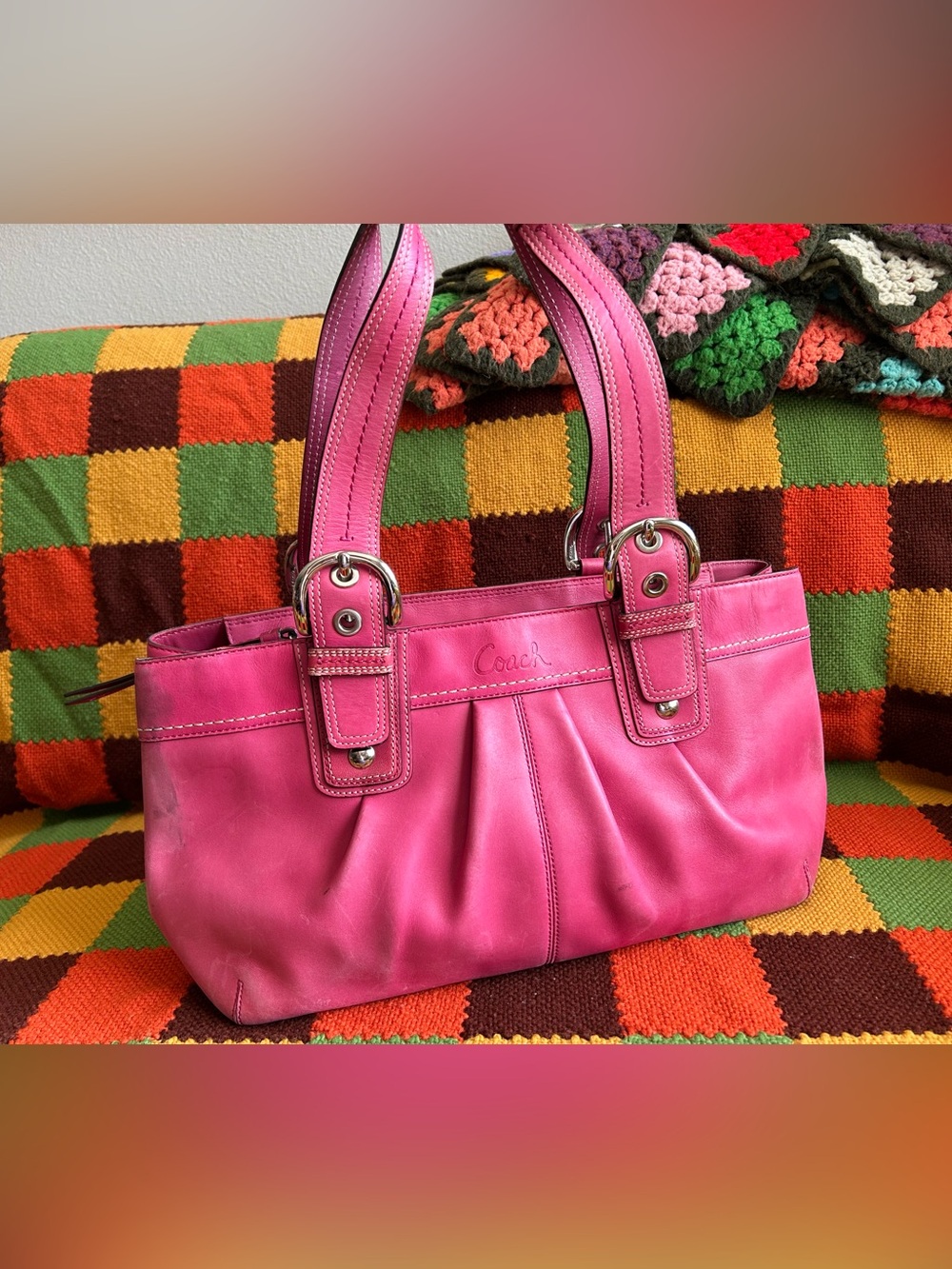 Vintage Pink Coach Soho Pleated Leather Tote/Shoulder Bag (Style F13732)